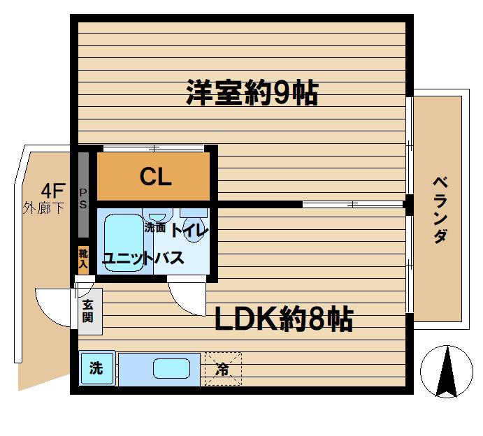 メゾンドジュン(1LDK/4階)の間取り写真
