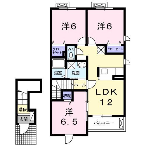 バロン ドゥ(3LDK/2階)の間取り写真