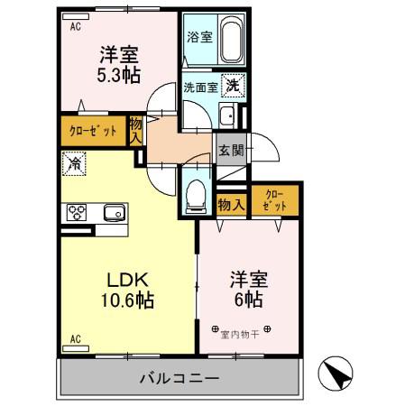 GEMINI(2LDK/2階)の間取り写真