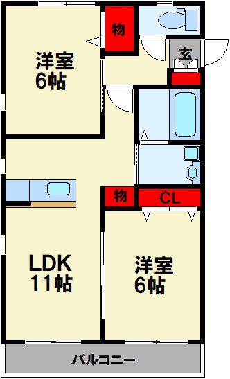 リバティーハウスII(2LDK/1階)の間取り写真