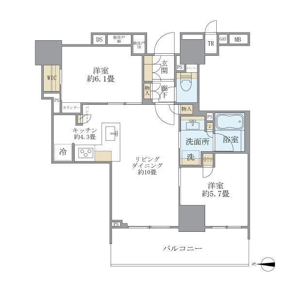 BRILLIATOWER上野池之端(2LDK/7階)の間取り写真