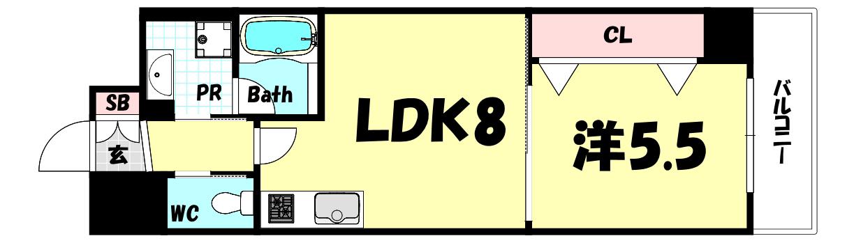 ウイングコート小松(1LDK/9階)の間取り写真