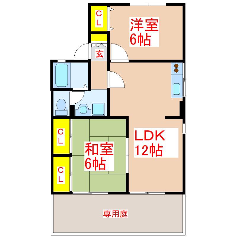 セジュールK(2LDK/1階)の間取り写真