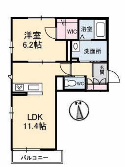 カリーノテラス(1LDK/2階)の間取り写真