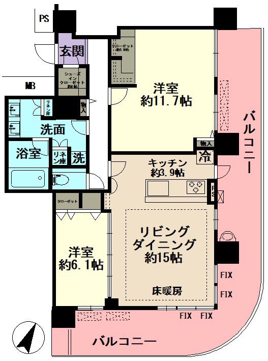 ミッドライズタワー多治見(2LDK/18階)の間取り写真