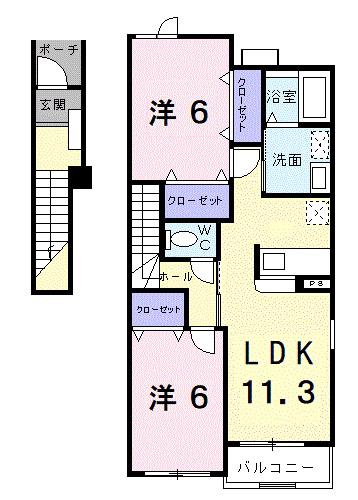 メゾン・ソレイユIIB棟(2LDK/2階)の間取り写真