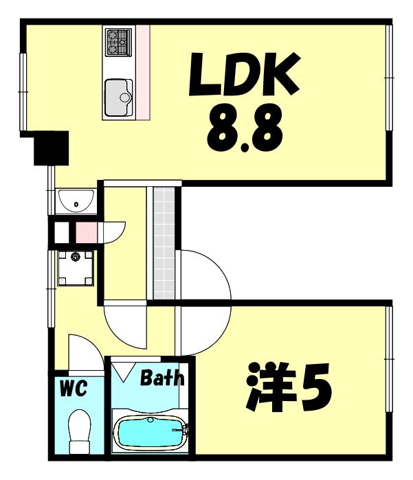 WAGAYA春日野道西(1LDK/3階)の間取り写真