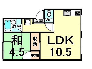 古川ハイツ(1LDK/2階)の間取り写真