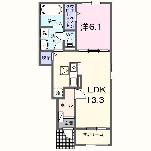 クレールC(1LDK/1階)の間取り写真