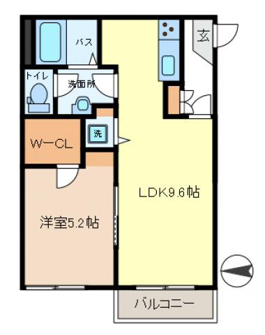 スカイハイツB(1LDK/1階)の間取り写真