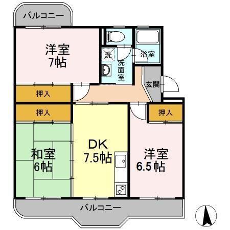 クリエートハイム竹原(3DK/3階)の間取り写真