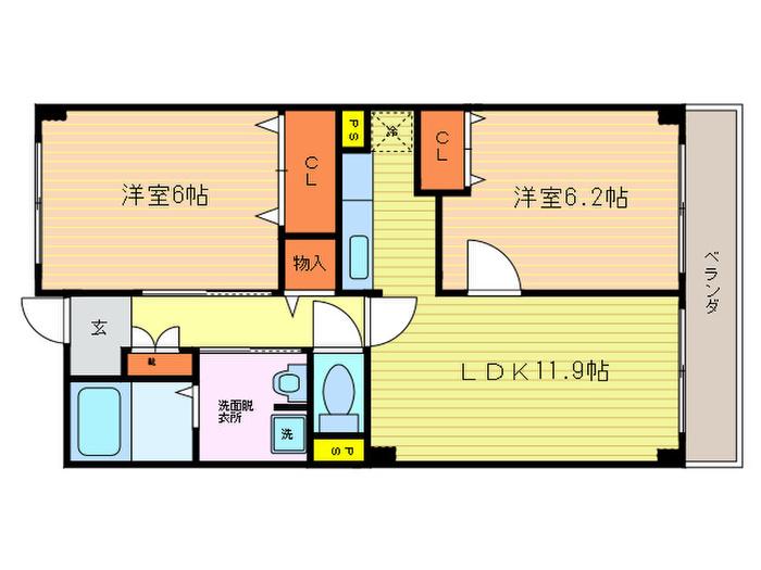 ヴィラアルシオーネ(2LDK/3階)の間取り写真