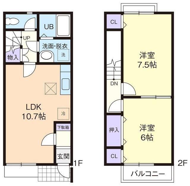 KAMAKURADAI(2LDK/2階)の間取り写真