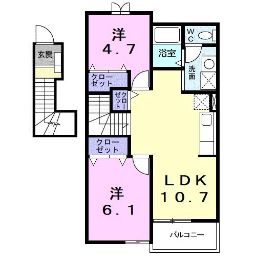 サニーパークN(2LDK/2階)の間取り写真