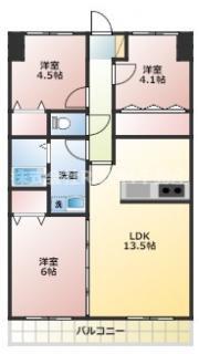 ＪＲ日豊本線 都城駅 徒歩5分 8階建 築9年(3LDK/3階)の間取り写真