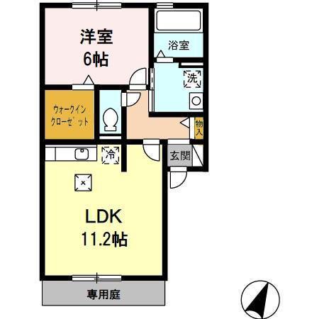 タスカータソルテB棟(1LDK/1階)の間取り写真