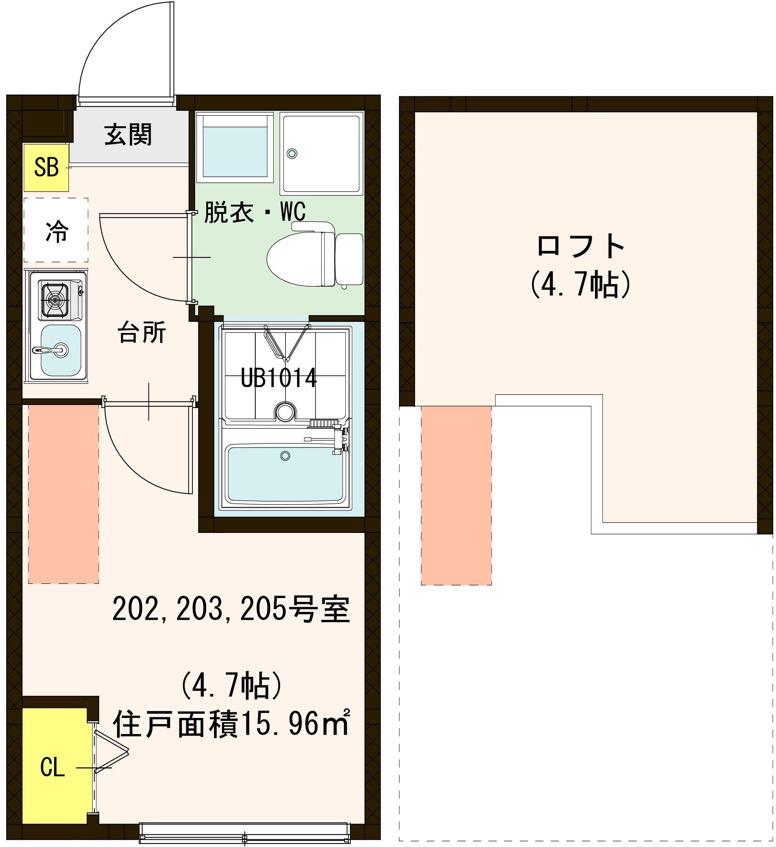 センシズヴィラ竹ノ塚(1K/2階)の間取り写真