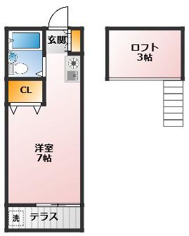 キャロットハウス稲荷町(ワンルーム/1階)の間取り写真
