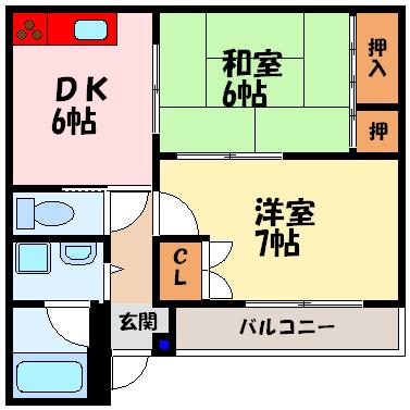スリーハイツ(2DK/2階)の間取り写真