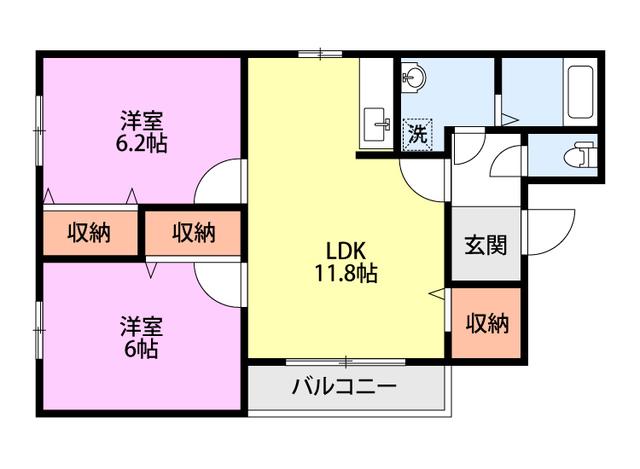 グランデール(2LDK/1階)の間取り写真