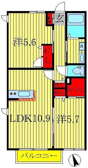 メゾン明原(2LDK/1階)の間取り写真