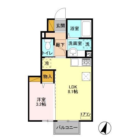 テクノヒルズ C(1LDK/1階)の間取り写真