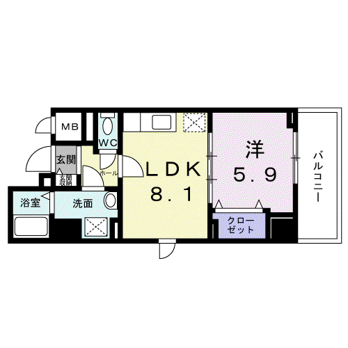 ココクレメント(1DK/6階)の間取り写真