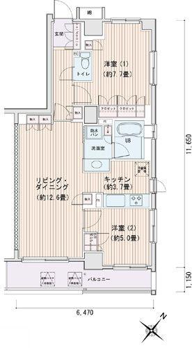 エスティメゾン豊洲レジデンス E棟(2LDK/3階)の間取り写真