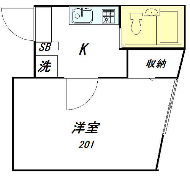 ライズステージ緑が丘(1K/2階)の間取り写真
