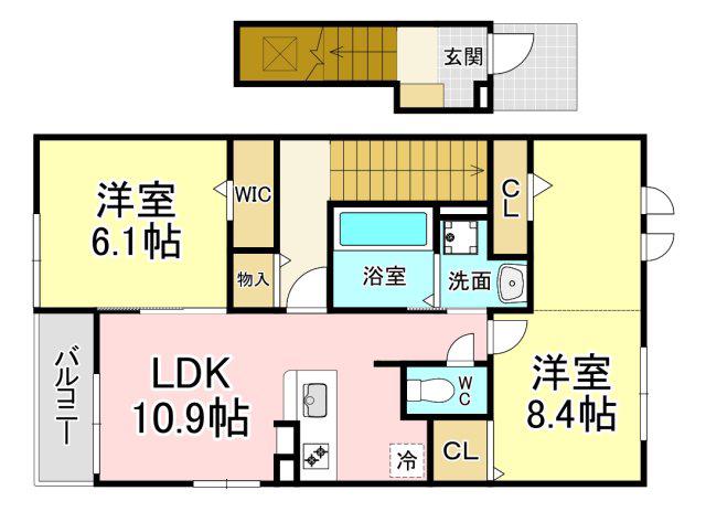 ソレイユ馬場山緑(2LDK/2階)の間取り写真