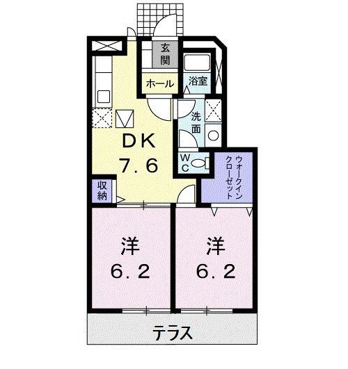 メゾンディオールIIB(2DK/1階)の間取り写真