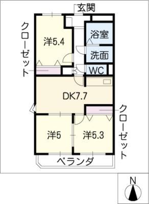 レインボーヒルズ(3DK/1階)の間取り写真