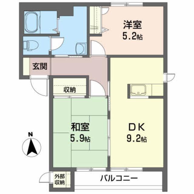 ボナールB(2DK/2階)の間取り写真