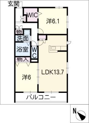GRAND BONHEUR(2LDK/1階)の間取り写真