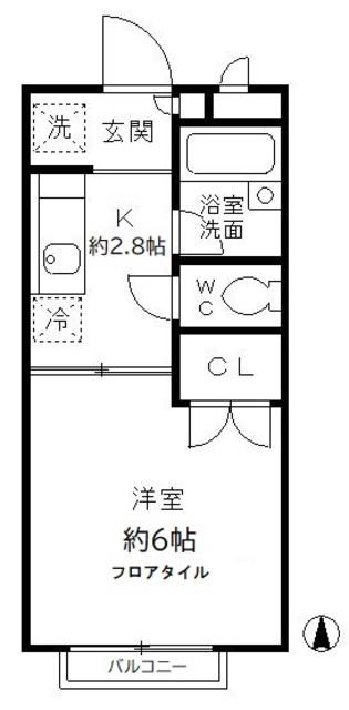 リベール玉川(1K/2階)の間取り写真