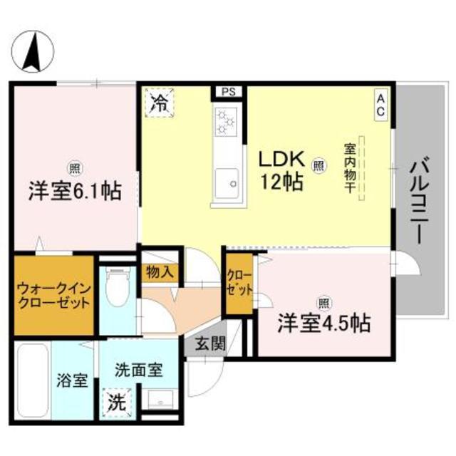 GRAMM松室吾田神町B(2LDK/3階)の間取り写真