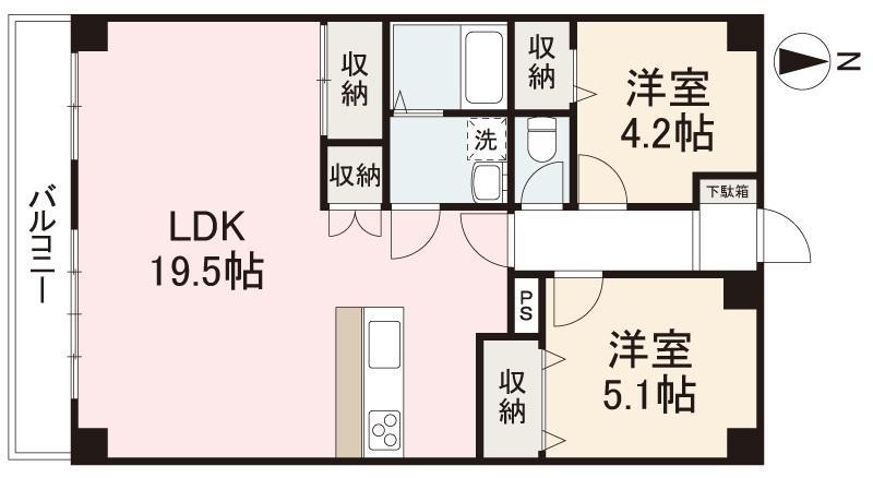 オレンジコート高松(2LDK/7階)の間取り写真