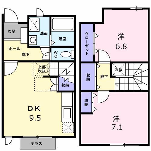 メゾンパルテールAB(2DK/1階)の間取り写真
