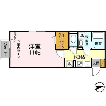 東武野田線 六実駅 徒歩3分 2階建 築18年(1K/2階)の間取り写真
