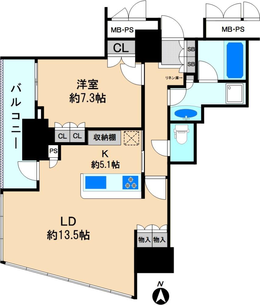 川崎ゲートタワー(1LDK/5階)の間取り写真