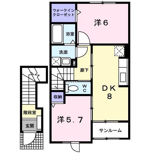 サンリットビュー・コヤマII(2DK/2階)の間取り写真