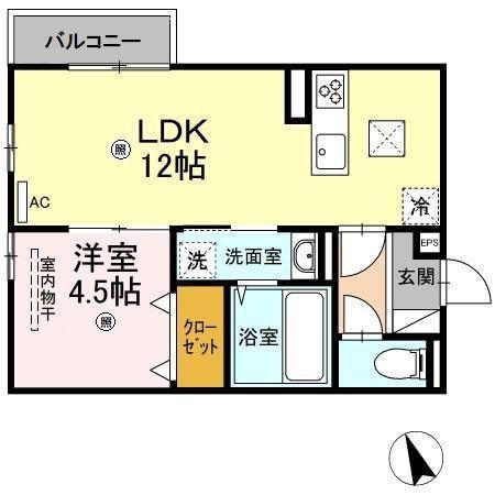 ノクターン II棟(1LDK/3階)の間取り写真