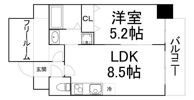 S-FORT福島LALUNA(1SLDK/8階)の間取り写真