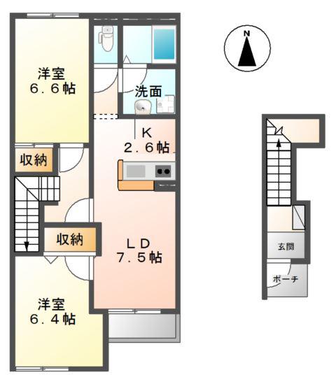 GREEN GARDEN(2LDK/2階)の間取り写真