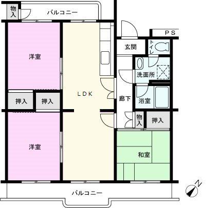 東浦和6号棟(3LDK/5階)の間取り写真