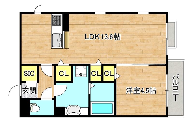 アビタシオン加美北(1LDK/2階)の間取り写真
