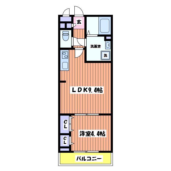 リブリ・国立イチョウテラス(1LDK/2階)の間取り写真