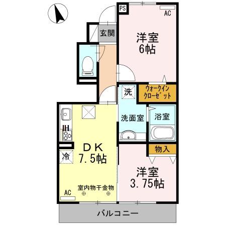 アヴェニール(2DK/1階)の間取り写真