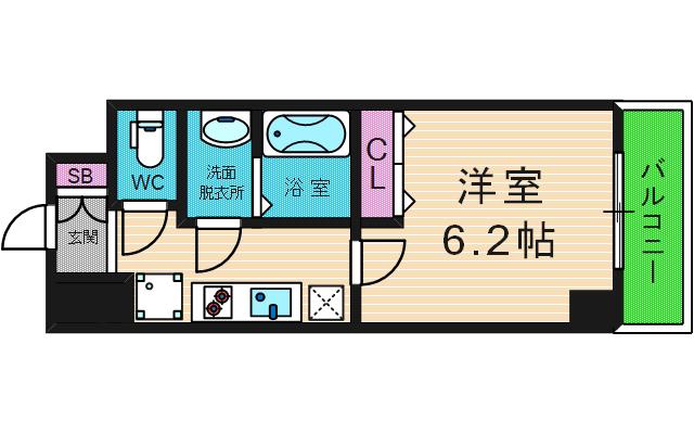 グランデュール鶴橋(1K/6階)の間取り写真