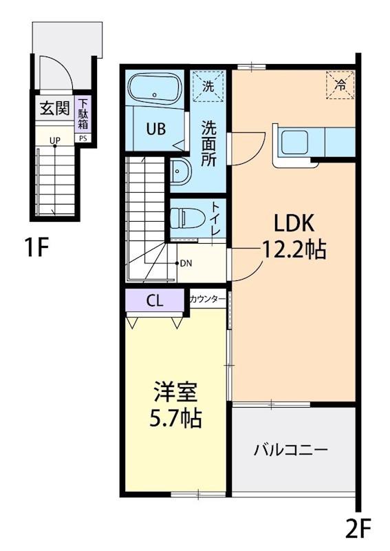 VIRGO FRESA B(1LDK/2階)の間取り写真